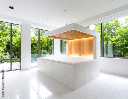 Modern spa bath with large windows