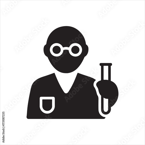 Scientist holding test tube in laboratory research and development vector icon illustration depicting scientific discovery and experimentation in a controlled environment