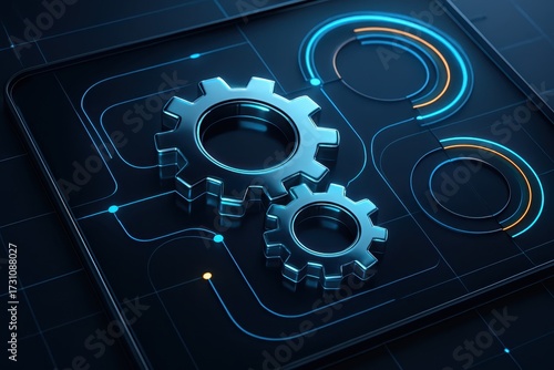 Digital gears interface reflection automation workflow optimized futuristic control panel