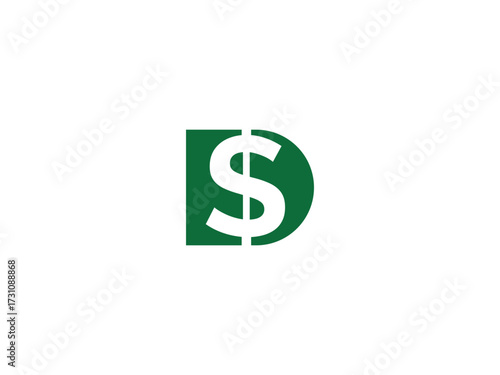 Green dollar sign inside a dark green letter D graphic money finance