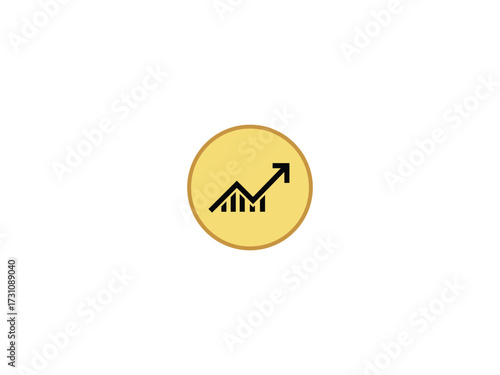 Black upward trending bar graph with arrow inside yellow circle chart finance
