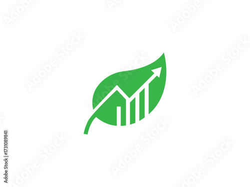 Green leaf with upward trending bar graph and arrow logo chart