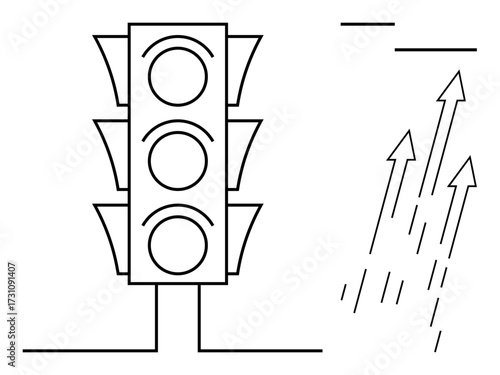 Traffic signal with three blank lights and upward-moving arrows symbolizing direction, goals, and progress. Ideal for concepts thumbs up navigation, decision-making, growth, strategy, innovation