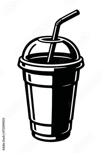 Disposable Drink Cup with Straw Vector Icon - Refreshment and Fast Food Symbol