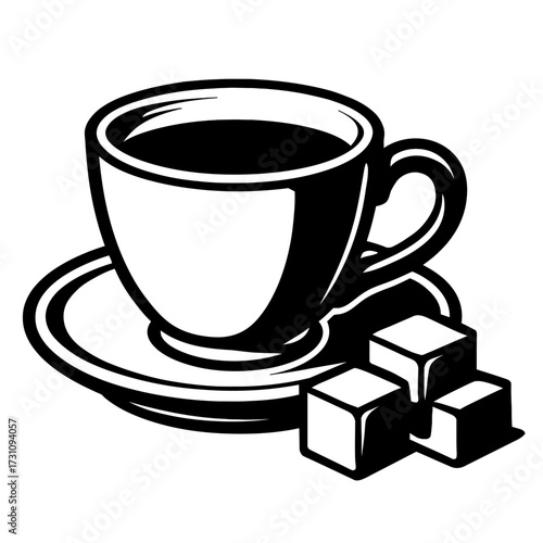 Coffee Cup and Sugar Cubes Vector Icon - Symbol for Sweetening and Breakfast