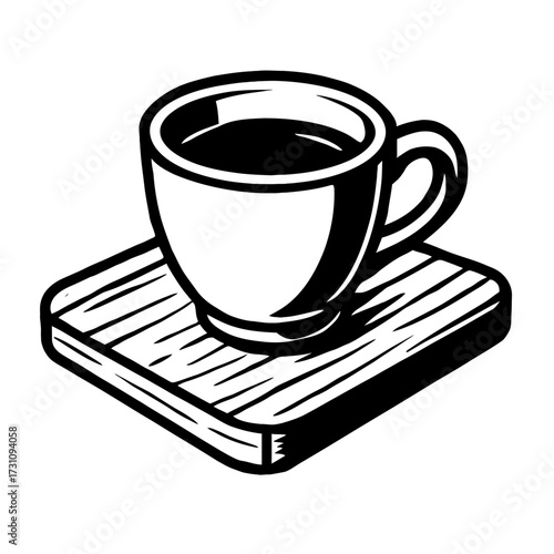 Coffee Cup on a Coaster Vector Icon - Symbol for Cafe and Tableware