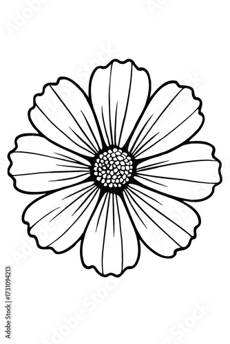 Cosmo Flower Simple Outline Vector - Black and White Floral Graphic