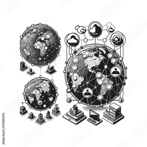 Global network illustration with interconnected systems