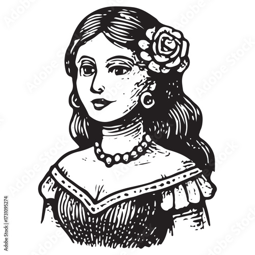 Vintage Day of the Dead Catrina Lady Illustration