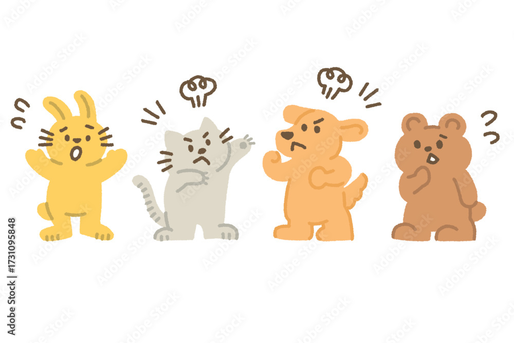 Naklejka premium 友達と喧嘩するイラスト 動物 手描き