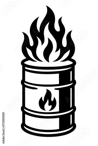 Flaming Oil Barrel Drum - Vector Icon for Fuel and Energy Industry