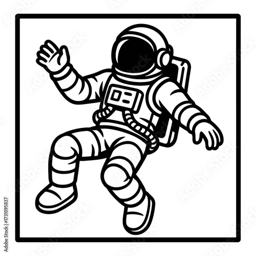 Floating Astronaut in Outer Space Icon - Classic Black and White Vector