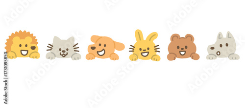 かわいい動物のイラストセット 顔 手描き 素材