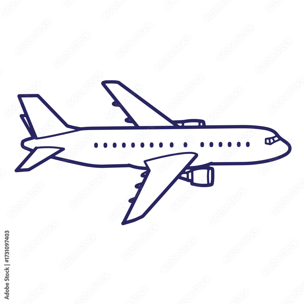 Fototapeta premium Simple hand drawn outline of an airplane for travel transportation and air flight designs