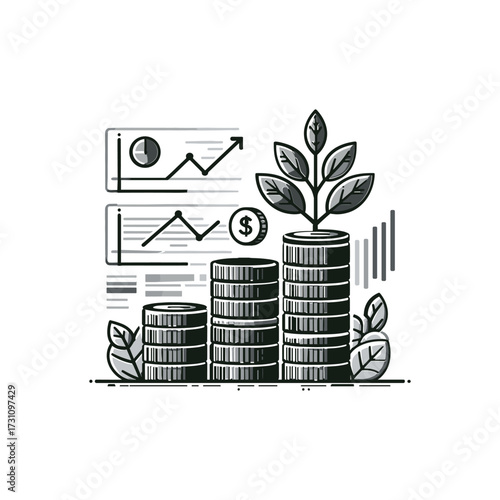 Growth of Investments with Coins and Plant Illustration