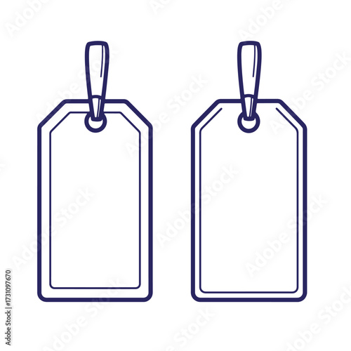 Two blank price tags or labels with dark blue outlines and a simple minimalist design