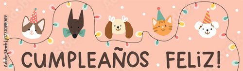 Pets Birthday postcard for vets. Vector illustration