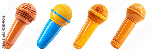 Four Colorful Stylized Microphones in a 3d Rendered Set