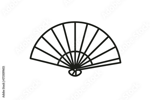 Traditional hand fan in black outline illustration on white background . Chuseok. 