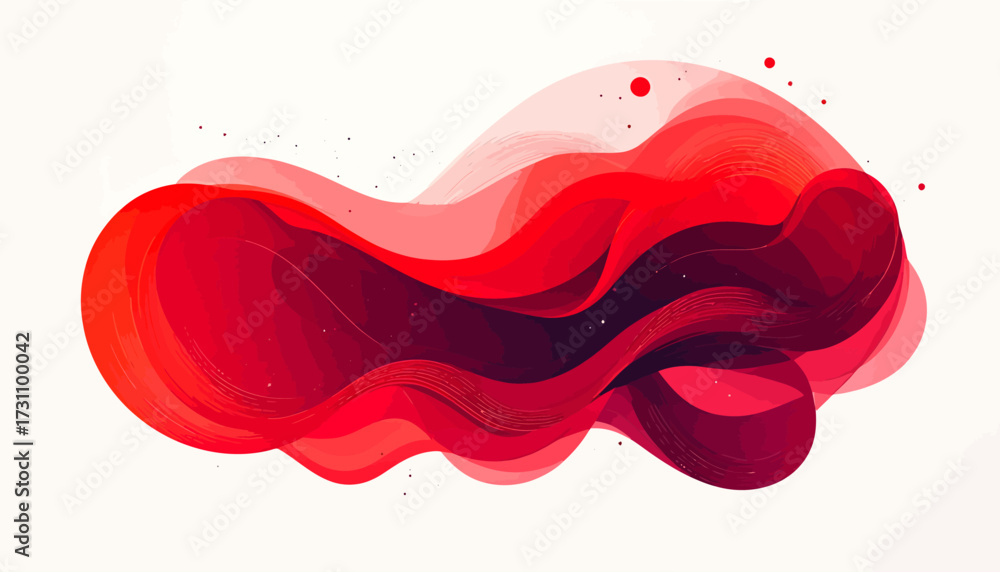 Fototapeta premium Abstract red fluid shape with layered translucent effect on a white background.