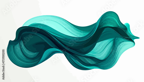Abstract flowing teal ribbon design on a white background, creating a sense of movement and fluidity.