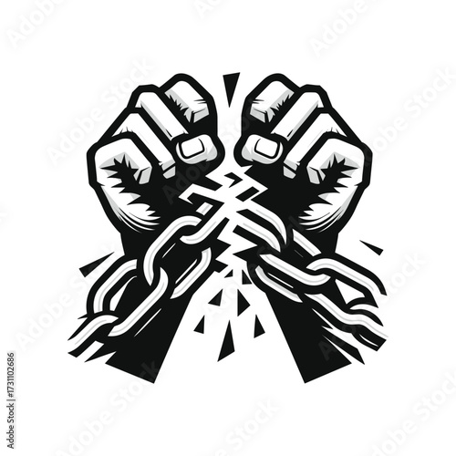 Hands breaking chains symbolizing freedom and empowerment