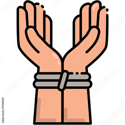 Illustration of Bound Hands with Light Skin Tone and Transparent Background Showing Restraint