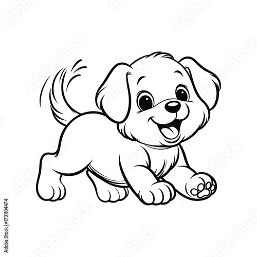 Happy cartoon puppy running joyfully in a playful scene