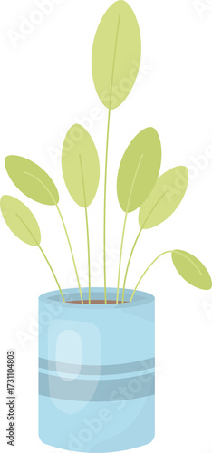 Illustration Of A Potted Plant With Green Leaves And Blue Pot On Transparent Background