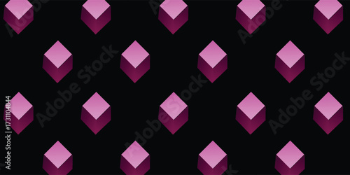 Abstract dark checkered background for design with pink glowing rhombuses.