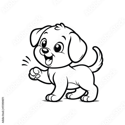 Happy cartoon puppy wagging tail and playing joyfully