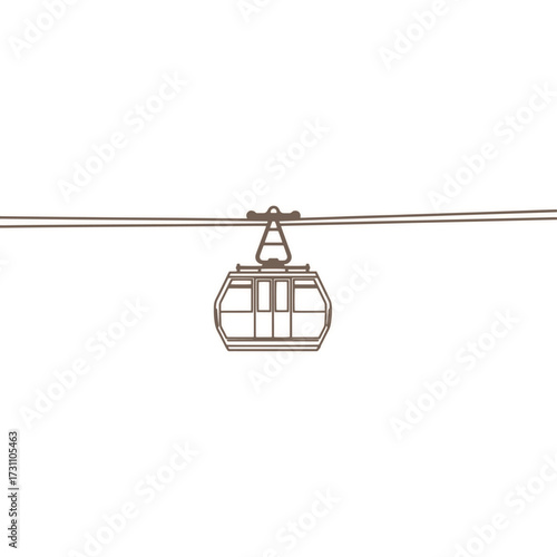 Simple cable car for mountain tourism and winter travel adventures outlined in brown