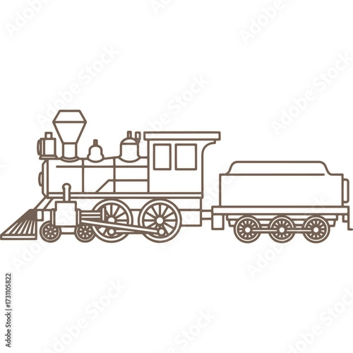Classic train outline offers vintage charm, perfect for educational projects and décor
