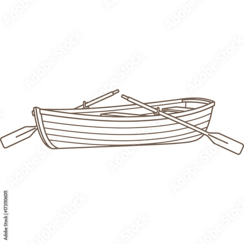 Elegant rowboat illustration with oars resting inside, ready for a peaceful journey