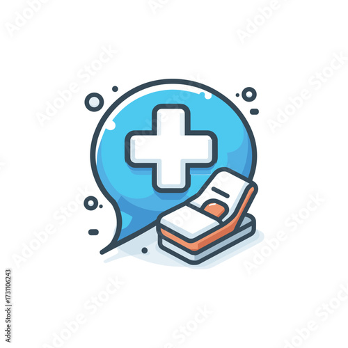 Medical symbol with a bandage in a speech bubble
