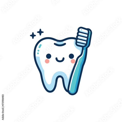 Happy Tooth with Toothbrush Promoting Dental Hygiene