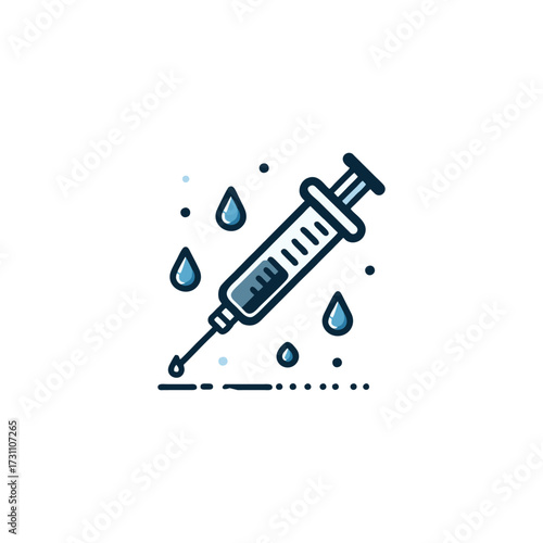 Medical syringe with droplets, representing vaccination