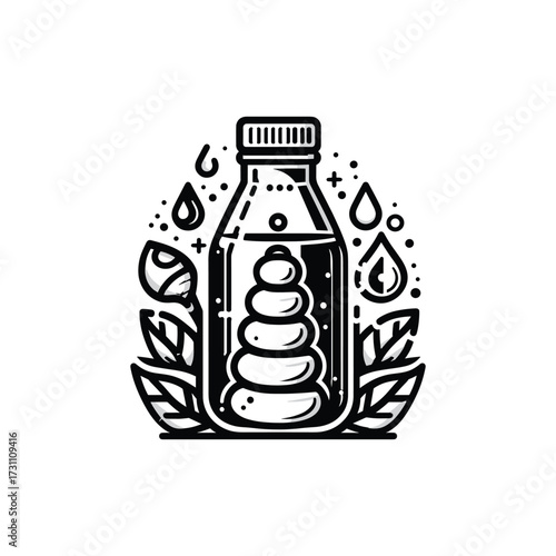 Milk bottle illustration surrounded by natural elements