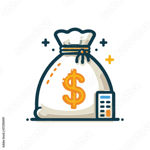 Illustration of a money bag with a dollar sign and calculator