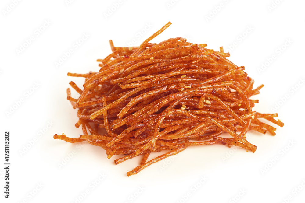 Obraz premium Handmade Spicy Dried Food Strips from Hunan - Traditional Chinese Cuisine with Sesame Seeds