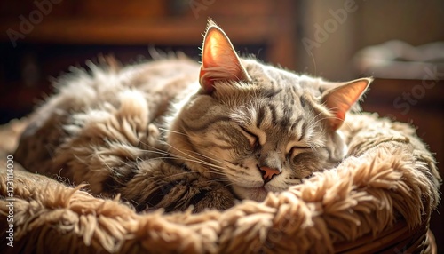 Sleepy Gray Cat Napping Cozy.