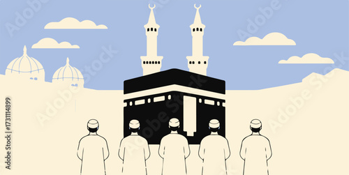 Illustration of people praying at the kaaba mecca