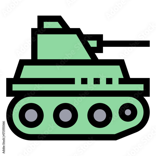 Icono de tanque militar. Vehículo blindado de combate utilizado en defensa, estrategia y operaciones terrestres. Ilustración vectorial