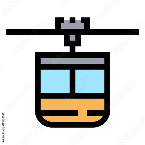 Icono de teleférico. Cabina de transporte aéreo utilizada en turismo, montaña y movilidad urbana. Ilustración vectorial