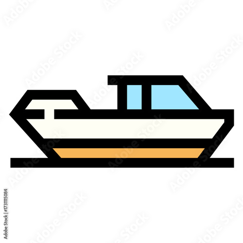 Icono de lancha. Embarcación pequeña utilizada en transporte marítimo, recreación y pesca. Ilustración vectorial