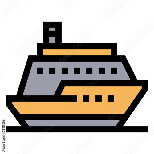 Icono de crucero. Barco turístico utilizado en viajes de lujo y transporte marítimo internacional. Ilustración vectorial