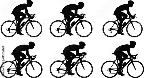Cyclist silhouette, road bike, racing posture, aerodynamic position, sports illustration, black figure, cycling motion, fitness concept, drop handlebars, speed