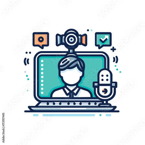 Person using a laptop for online communication and recording