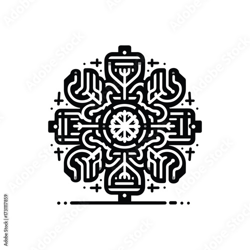 Intricate geometric design featuring hands and patterns