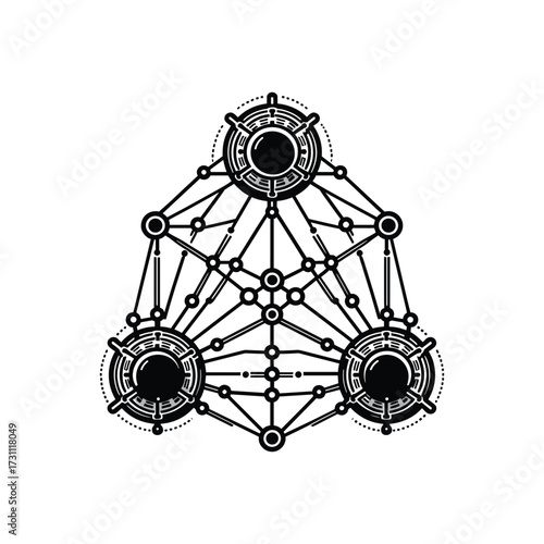 Intricate geometric design with interconnected nodes